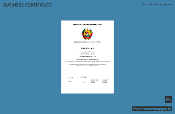 Beispielansicht der Firmenregistrierungsurkunde aus Mosambik (Word- und PDF-Format)